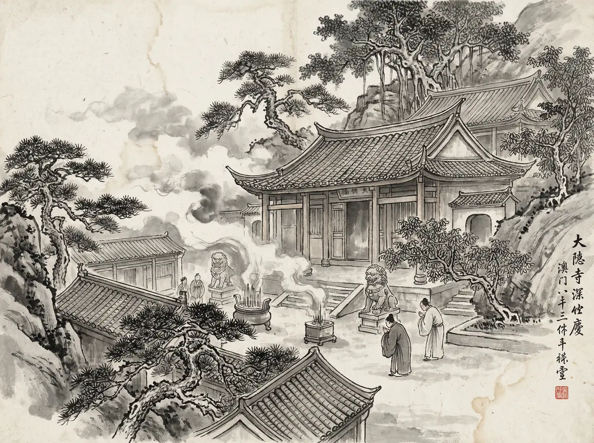 ag百家乐推荐澳门妈阁庙水墨画风格